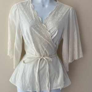 Meadow Rue Anthropologie off white lace wrap around top size M